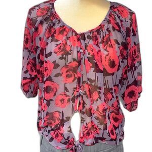 Love Fire Floral Tie Front Blouse Small Purple Pink Cottagecore Boho Top